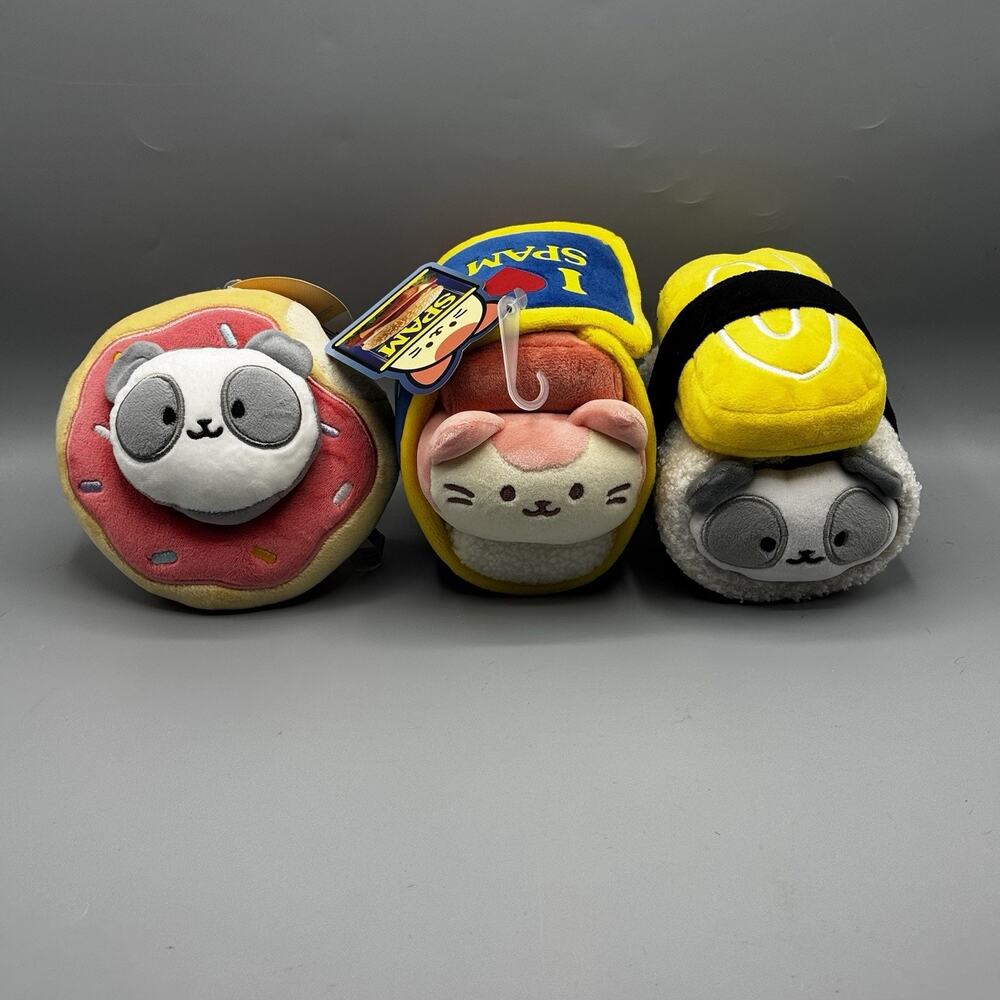 Anirollz Plush Lot Of 3 Pandaroll Mochi Donut Spam Kittiroll Egg Pandaroll NEW